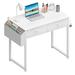 Small White Desk with Drawers, 32" Home Office Computer Desk with Fabric Storage Drawer & Bag, Small Spaces Study Writing Table