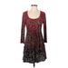 Soma Casual Dress - Mini Scoop Neck 3/4 sleeves: Burgundy Dresses - Women's Size Small