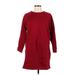 Zara W&B Collection Casual Dress - Mini Crew Neck 3/4 sleeves: Burgundy Print Dresses - Women's Size Medium