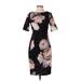 Calvin Klein Cocktail Dress - Sheath Crew Neck Short sleeves: Black Floral Dresses - Women's Size 2