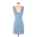 Bebe Casual Dress - Bodycon V-Neck Sleeveless: Blue Print Dresses - Women's Size Small