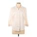 Croft & Barrow Long Sleeve Button Down Shirt: Ivory Print Tops - Women's Size X-Large Petite