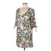 H&M Casual Dress - Shift V-Neck 3/4 sleeves: Green Print Dresses - Women's Size 8