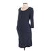 Milk Nursingwear Casual Dress - Sheath Scoop Neck 3/4 sleeves: Blue Stripes Dresses - Women's Size Medium Maternity