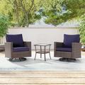 Ebern Designs 3-Set Outdoor PE Wicker Furniture Swivel Rocking Couch Set w/ Coffee Table Metal in Gray/Brown | Wayfair