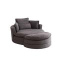 Ebern Designs 52' Swivel Accent Barrel Modern Gray Sofa Lounge Club Big Round Chair w/ Storage Ottoman w/ 4 Pillows, Leather | Wayfair