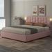 Latitude Run® Queen Size Upholstered Platform Bed w/ Height-Adjustable Headboard & Under-Bed Storage Space Upholstered in Pink | Wayfair