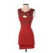 Wow Couture Cocktail Dress - Bodycon V-Neck Sleeveless: Red Print Dresses - Women's Size Small