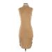 Calvin Klein Casual Dress - Bodycon High Neck Sleeveless: Tan Print Dresses - Women's Size Small