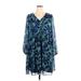 Whitney Morgan Casual Dress - A-Line V Neck 3/4 sleeves: Blue Floral Dresses - New - Women's Size 1X Plus