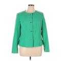 Lane Bryant Blazer Jacket: Short Green Print Jackets & Outerwear - Women's Size 16 Plus