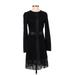 Bebe Casual Dress - A-Line Crew Neck Long sleeves: Black Solid Dresses - Women's Size 0