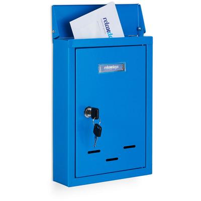 Relaxdays - Briefkasten mit Namensschild, aus Metall, mit 2 Schlüsseln, Postkasten schmal, HxBxT: Image