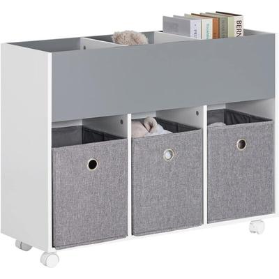 Sobuy - KMB61-HG Kinderregal mit 3 Stoffboxen Bücherregal Kinderzimmer Regal mit Rollen Kinder