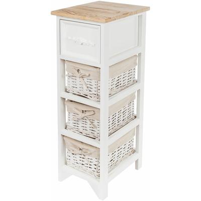 Spetebo - Vintage Holz Kommode weiß mit 2 Rattan Körben - 62 x 32 cm - Standregal mit Schublade im Image