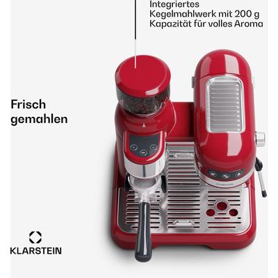 Klarstein Klarstein Espresso Siebträgermaschine mit Milchaufschäumer & Mahlwerk, 1,4L Retro