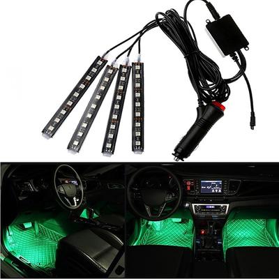 4PCs Car RGB LED Interior Strip Lights Car Styling Decorative Light With Music Sound Remote Control Atmosphere Lamps Under Dash Foot Lamp USB/Car Plug Charger 12V/5V