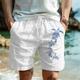 Men's Shorts Summer Shorts Beach Shorts Drawstring Elastic Waist Print Animal Ocean Comfort Breathable Short Outdoor Holiday Going out Cotton Blend Hawaiian Casual Black-White White Blue