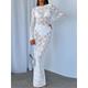 Women's White Dress Lace Dress Casual Dress Long Dress Maxi Dress Lace Patchwork Street Holiday Date Streetwear Maxi Crew Neck Long Sleeve Slim Black White Color S M L Size