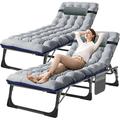 Slsy 2-Pack Folding Camping Cot with 2 Sided Mattress & Pillow Adjustable 5-Position Folding Lounge Chair Portable Sleeping Cots Bed