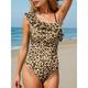 Women's Swimwear One Piece Monokini Bathing Suits Normal Swimsuit Ruffle Open Back Printing High Waisted Leopard Print Scoop Neck Sports Fashion Bathing Suits