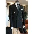 Black Dark Navy Light Grey Men's Wedding Suits Striped 2 Piece Retro Vintage Casual Tailored Fit Single Breasted Two-buttons 2024