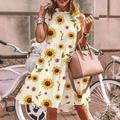 Daisy Sunflower Sleeveless Printed Skirt for Women Summer Leisure Round Neck Retro Mini Dress Mini Short Dress