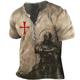 Graphic Knights Templar Fashion Designer Basic Men's 3D Print Henley Shirt Short Sleeve Shirt T shirt Tee Tee Top Street Casual Vacation T shirt Black Light Brown Brown Short Sleeve Henley Shirt