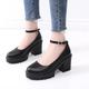 Women's Mules Platform Boots Plus Size Outdoor Daily Buckle Block Heel Chunky Heel Round Toe Casual Minimalism PU Buckle Black