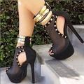 Damen Sandalen Stiefel Stilettos Plateausandalen Sandalen Stiefel Sommerstiefel Nieten Plateau High Heel Stilettoabsatz Peep Toe Gelb Weiß Schwarz Sandalen