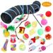 Tripumer 22Pcs Pet Tunnel Toy Kitten Playset S-Shaped Foldable Tunnel Interactive Toy Leopard Print Tease Stick Plush Mouse Wrinkle Ball for Kitten Puppy Rabbit