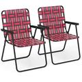 Gymax Set of 2 Patio Folding Web Chair Set Portable Beach Camping Chair Red