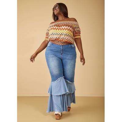 Plus Size High Rise Ruffled Flared Jeans
