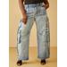 Plus Size High Rise Cargo Jeans