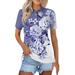 Qwertyu Polo Shirt Women Short Sleeve Cotton Collared 3 Buttons Tee Tops Floral Print Short Sleeve Button Down Casual Moisture Wicking Work Golf Shirts Light Purple S
