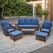 Belord Rattan Patio Sofa Set 7 Pieces Outdoor Patio Wicker Furniture Conversation Set with Cushions 3-Seat Sofa + 2pcs Swivel Chairs + 2pcs Ottomans + Coffee Table + Side Table Navy