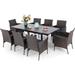 & William Outdoor Patio 7 Pieces Dining Set with 6 PE Rattan Chairs and 1 Rectangle Expandable Metal Table Modern Outdoor Furniture with Seat Cushions for Poolside Porch Patio Bal