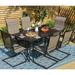 5 Piece Metal Patio Armrest Dining Rocker Chairs and Larger Square Table Set 37 Square Bistro Metal Steel Slat Table and 4 C Spring Motion Textilene Metal Rocker Chairs