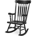 Outdoor Wood Rocking Chair - Patio Rocking Chair with Solid Frame Slat Back Outside & Indoor Rocker for Garden Poolside Balcony Backyard Fire Pit Lawn Front Porch Rocker(1 Black)