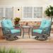 3 Pieces Outdoor Swivel Rocking Chairs with Thickened Cushions and Glass Coffee Table 360 Degree Rocker Conversation Set with Curved Armrest Accent Armchair for Backyard Living Room Blue