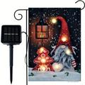 Christmas / Halloween Garden Flag With Lights - Solar LED Winter Gnome Lantern Snow Christmas Mini Flags Banner 12x18 Double Sided For Garden Patio Lawn Yard Outdoor Decoration