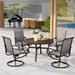 Perfect 5 Pieces Outdoor Dining Set 4 Sling Dining Swivel Chairs and 48 Round Metal Wood Grain Table with 2 Umbrella Hole Furniture Sets for Lawn Backyard Garden