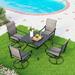 5 Pieces Patio Dining Set Outdoor Furniture Set with 37 Square Black Metal Table and 4 Padded Textilene Fabric Swivel High Back Chairs for Garden Poolside Backyard Porch