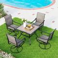 5 Pieces Patio Dining Set Square Black Metal Mesh Table with 4 Padded Textilene High Back Swivel Chairs Outdoor Furniture Set with Umbrella Hole for Garden Poolside Backyard Porch