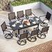 & William Outdoor Patio 7 Pieces Dining Set with 6 PE Rattan Chairs and 1 Rectangle Expandable Metal Table Modern Outdoor Furniture with Seat Cushions for Poolside Porch Patio Bal