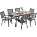 Perfect VILLA Patio Dining Set 7 Piece 6 Person Outdoor Table and Chairs with 6 Bistro Chair & 60 x 38 Rectangular Large Metal Dining Table(1.57 Umbrella Hole)