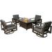 Aluminum Patio Furniture Set 5 Pieces Outdoor Sectional Conversation Set with 55.12 Fire Pit Table 4 Padded Cushion Swivel Chair All-Weather Modern Seating Set for Backyard - 4 Swivel