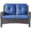 salable Outdoor Patio Wicker Furniture Sets - Outside Rattan Sectional Conversation Set 1 Sofa with 2 Ottomans(3PC Mixed Grey/Blue)