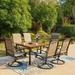 Perfect 7 Pieces Patio Dining Sets Outdoor Furniture Set Including 1x 64 Rectangle Wood-Like Table Table and 6 Padded Sling Swivel Chairs Metal Dining Set for Backyard Garden Deck