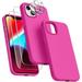 Silicone Case Designed for Apple iPhone 15 Liquid Silicone Case 5 in 1 Bundle Phone Case with 2 Clear Tempered Glass and 2 Camera Lens Shockproof Case for Apple iPhone 15 Hot Pink